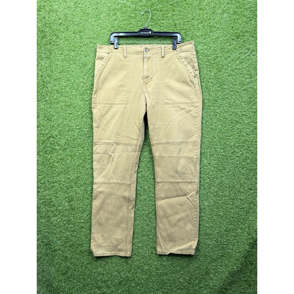FRYE Double Knee Pants Mens 36x32 Mid-Rise Khaki Canvas Straight Leg Workwear